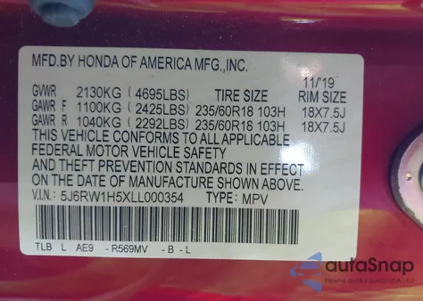 2020 Honda Cr-V 2Wd Ex z USA, uszkodzony, nr VIN 5J6RW1H5XLL000354